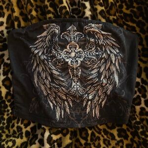 SHEIN Black Tube Top with Winged Cross Design